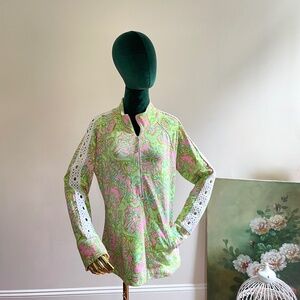 Lilly Pulitzer Skipper Popover Womens Medium Quarter Zip Pelican Pink UPF 50